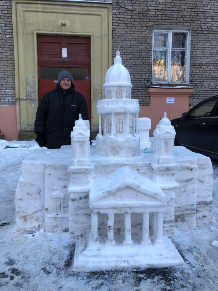 Snowy Isaac and his author - My, Saint Petersburg, Saint Isaac's Cathedral, beauty, Snow figures, Longpost