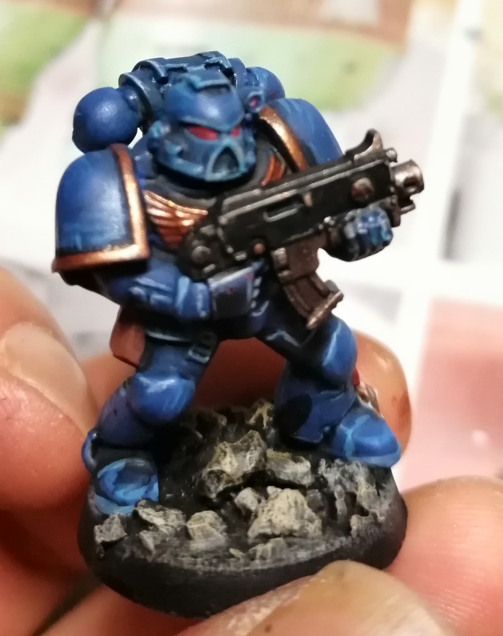 The first attempts to paint the Space Marines - My, Warhammer 40k, Space Marine, Ultramarines, Painting miniatures, Longpost