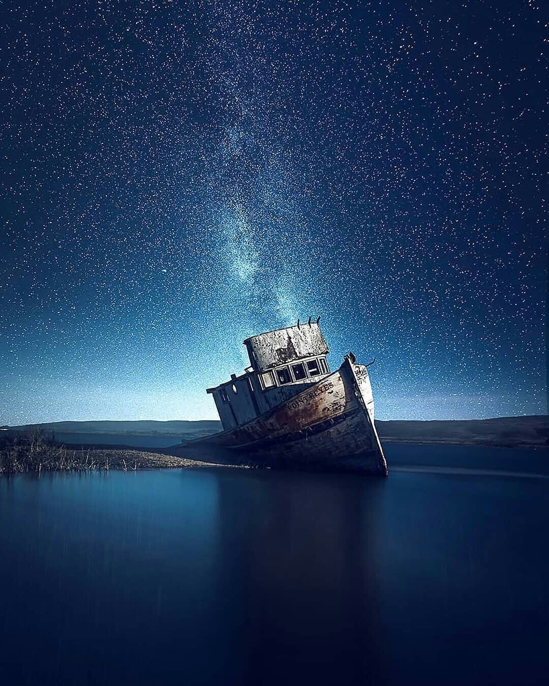 Ship - The photo, Ship, Sea, Starry sky