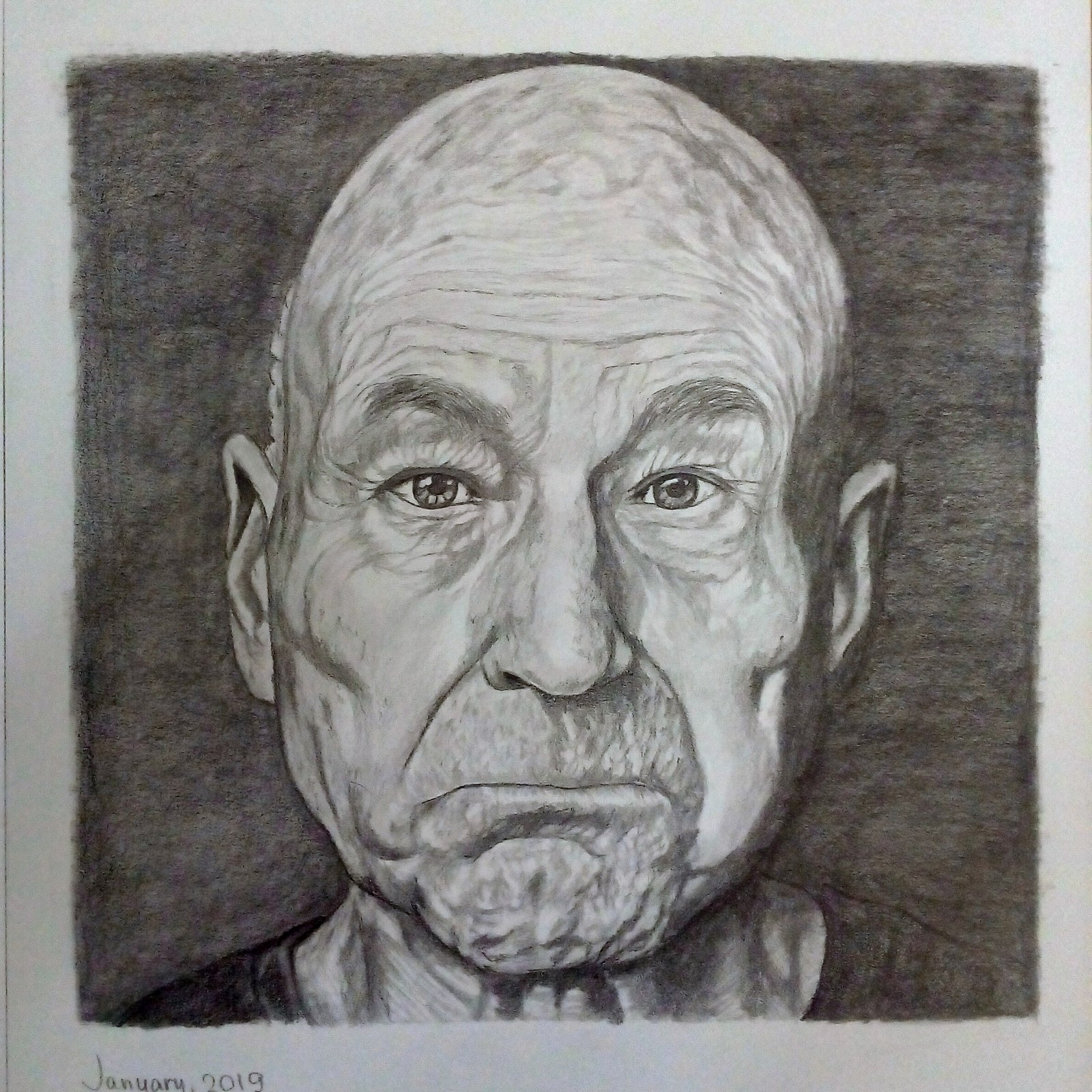 Sad Patrick Stewart - My, Patrick Stewart, Portrait, Portrait by photo, Actors and actresses, Sadness, Drawing, Beginner artist