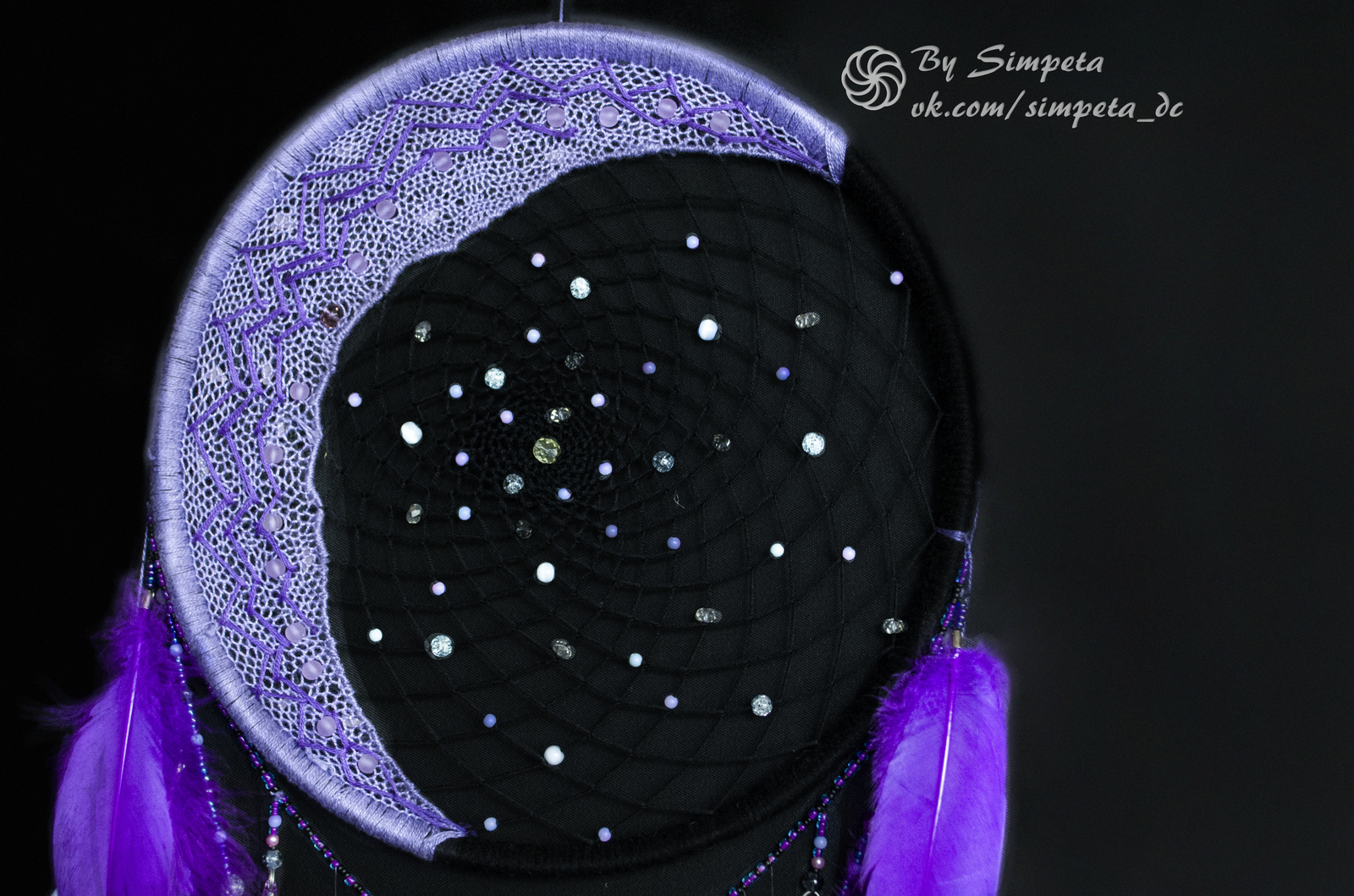 Dreamcatcher Violet Moon - My, Bysimpeta, Handmade, Needlework, Needlework without process, Dreamcatcher, With your own hands, moon, Space, Longpost