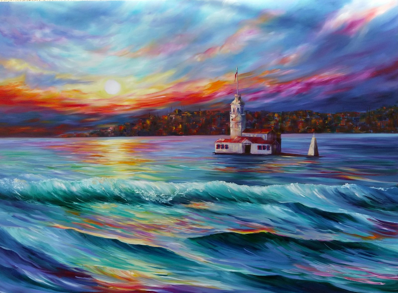 Maiden's Tower. My picture - My, Painting, Oil painting, Artist, Creation, Sea