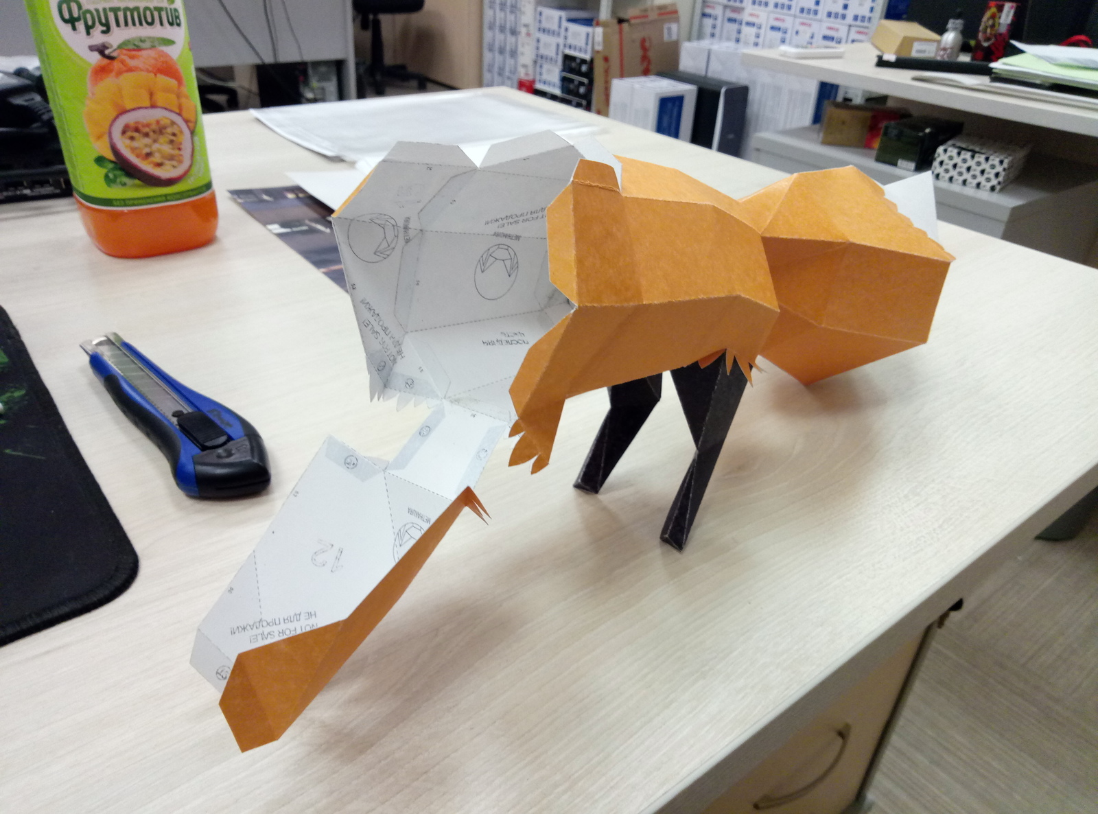 And I made a gift fox - My, Papercraft, Methakura, Fox, Longpost, Paper products, With your own hands