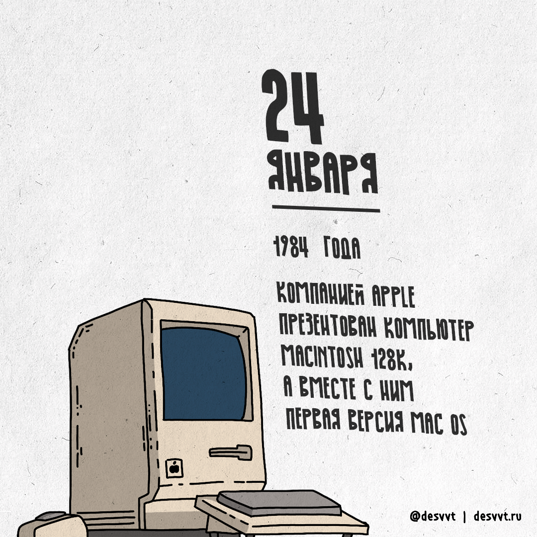 (055/366) Macintosh 128K was presented on January 24 - My, Project calendar2, Drawing, Illustrations, Apple, Macintosh, Mac os, 1984