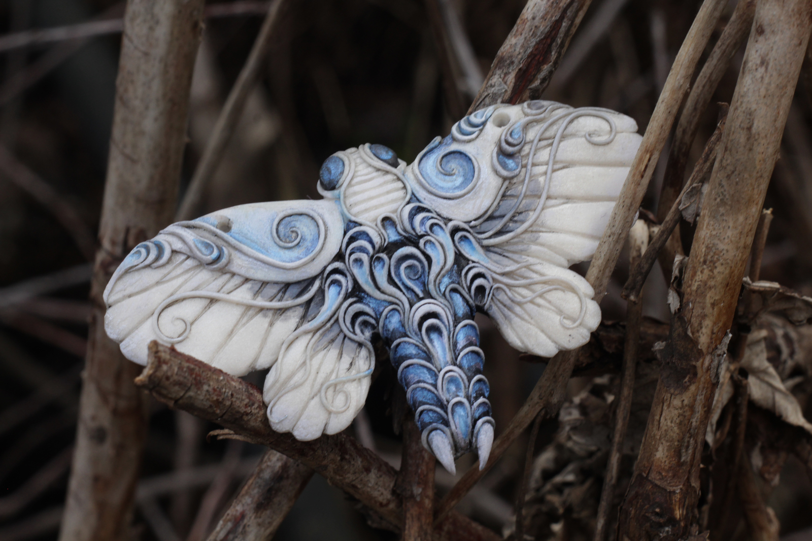 Pendant Frosty Hawk Moth. - My, Hawk, Butterfly, Polymer clay, Handmade