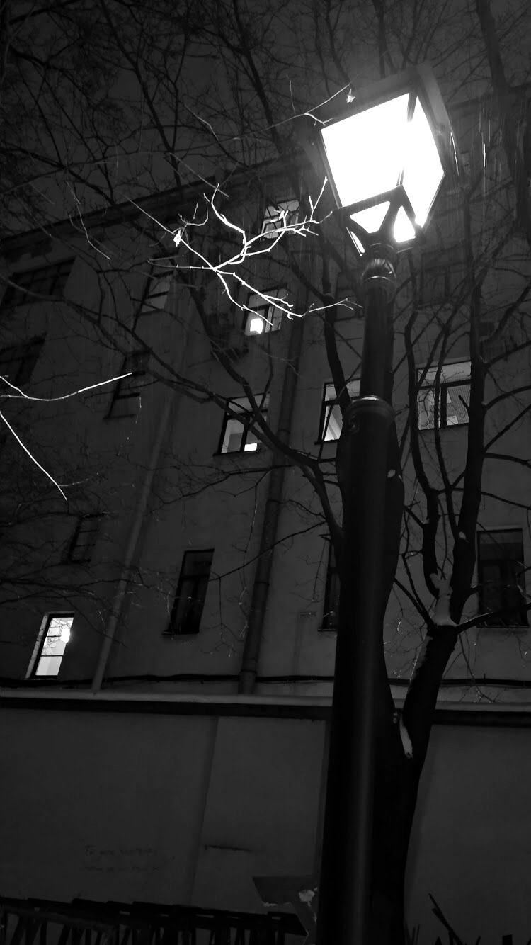 Night, street, lantern - My, Lamp, Night, Winter, Square, The park