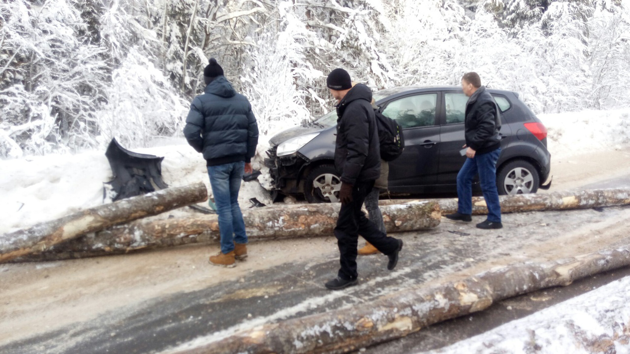 Timber truck in the Leningrad region scattered logs on the road - Timber carrier, Road accident, Log, , Longpost