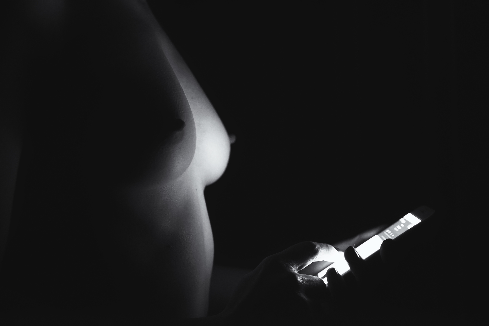 Small photoset - NSFW, My, Breast, Boobs, Girls, Telephone, Black and white, Erotic, Longpost