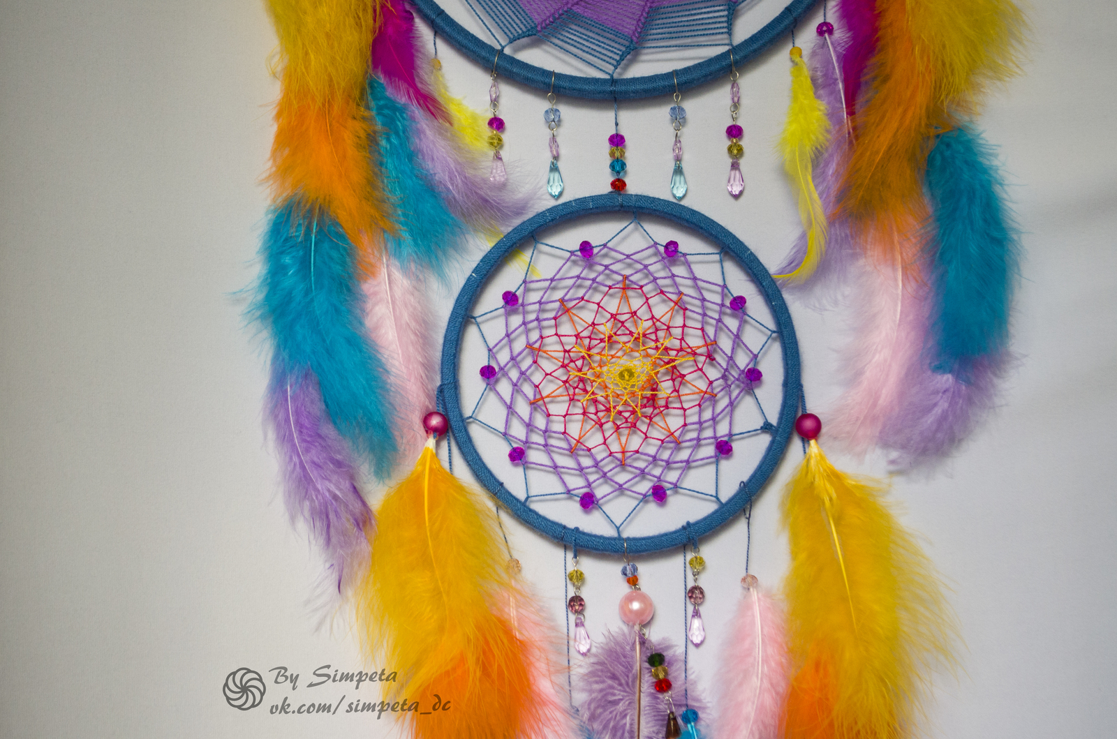 Dreamcatcher Tropical Sunset - My, Bysimpeta, Handmade, Needlework, Needlework without process, With your own hands, , Dreamcatcher, Longpost