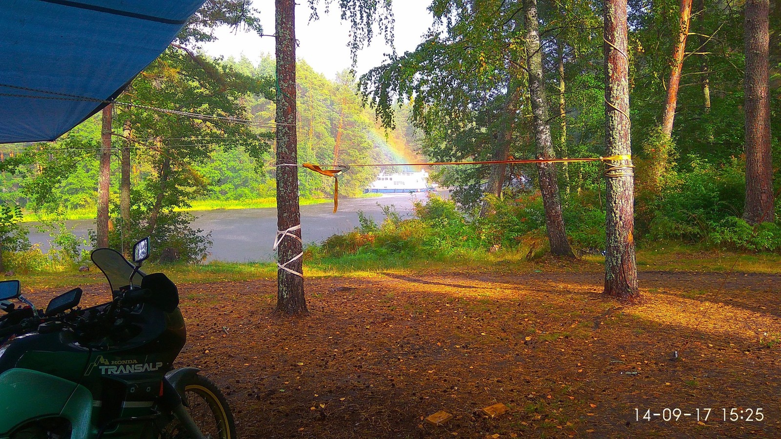 Autumn rainbow to you. - My, Motorcycles, Rainbow, Transalps, Travels, Volga river, Forest, The photo, Moto