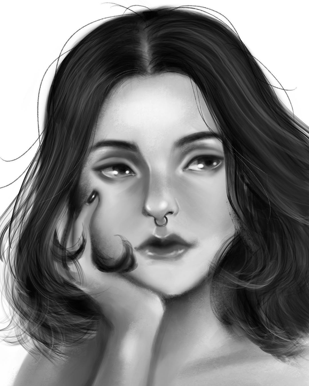 Portrait of a girl - My, Drawing, Portrait, Drawing process, GIF, Longpost, Digital drawing, Girls