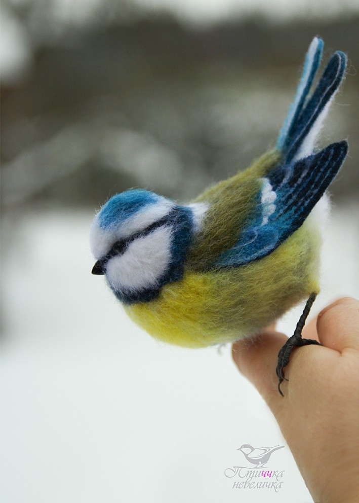 Titmouse LAZOREVKA. In technique, dry felting. - My, Dry felting, Creation, Needlework without process, Needlework, Handmade, Birds, Longpost