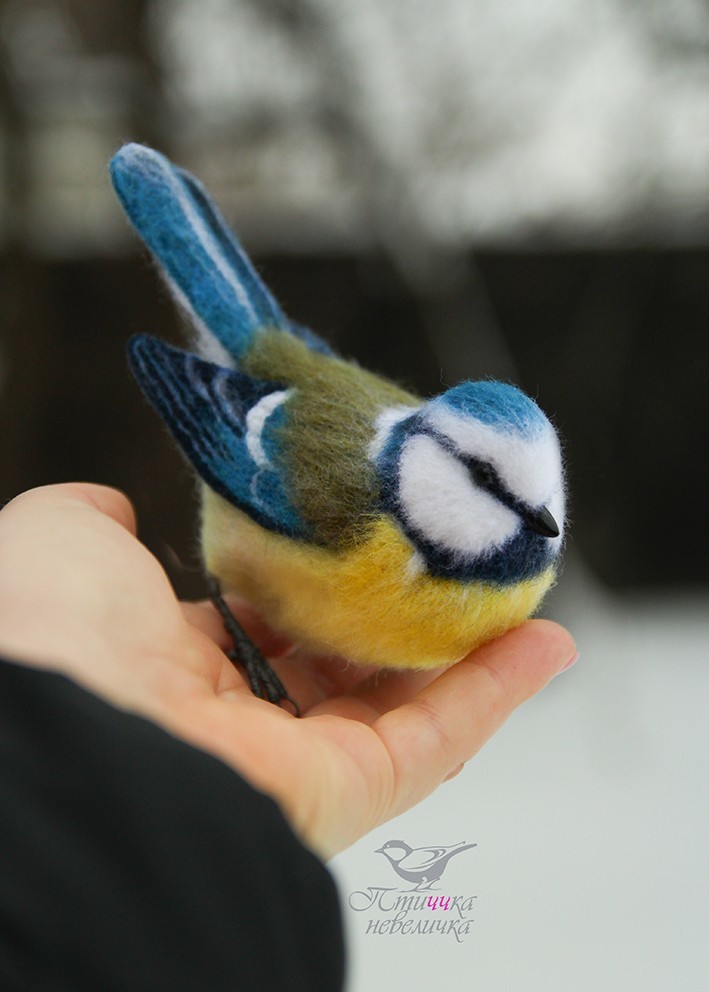 Titmouse LAZOREVKA. In technique, dry felting. - My, Dry felting, Creation, Needlework without process, Needlework, Handmade, Birds, Longpost