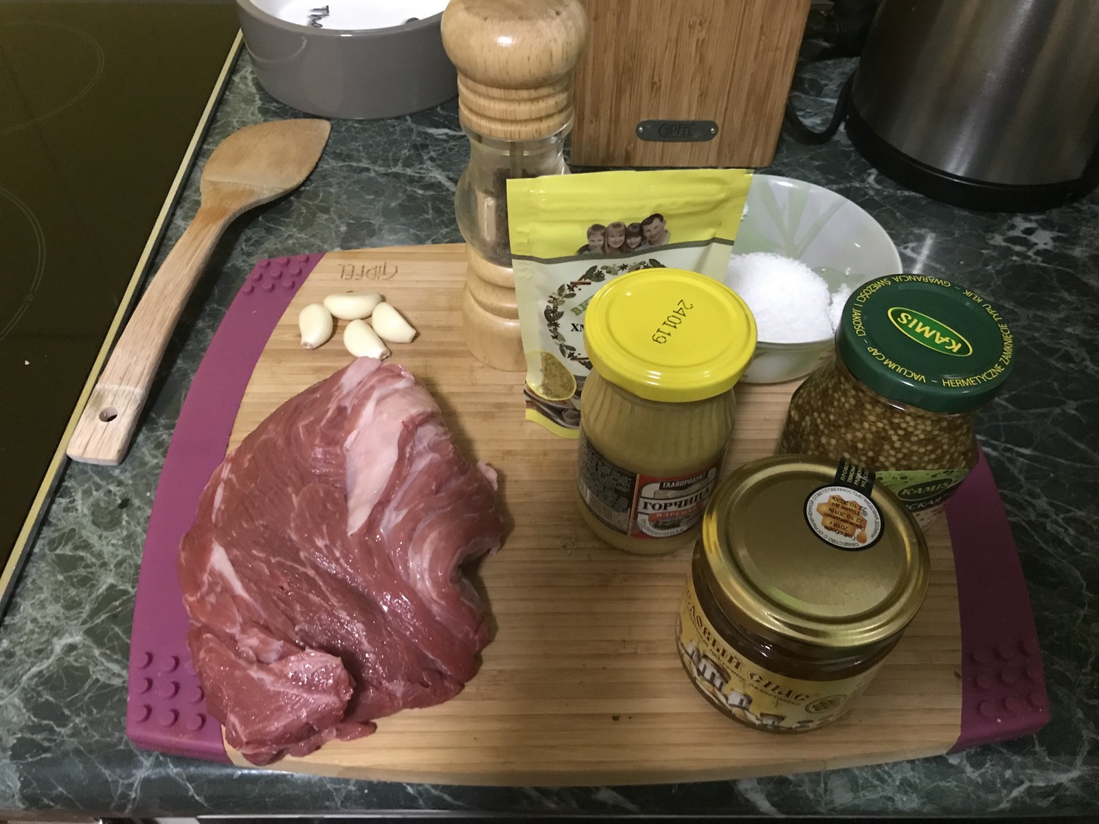 Men's food, half a kilo. Honey mustard beef. - My, Cook at home, Meat, Beef, Cooking, Longpost