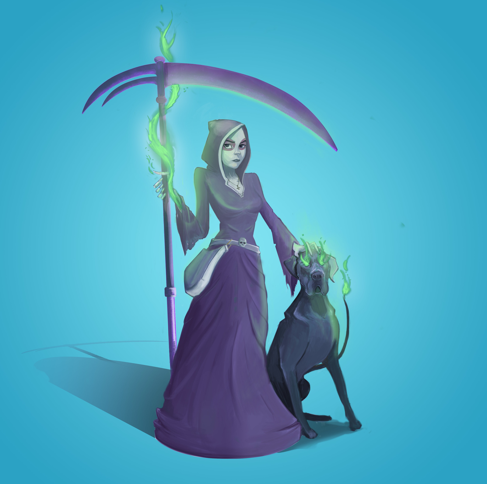 Death and her dogs - My, Art, Death, Dog, Scythe, Girls