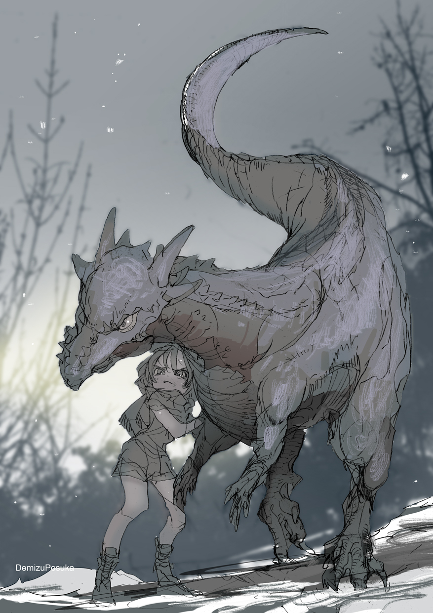 Friend - Art, Drawing, Pixiv, Demizu Posuka, Dinosaurs