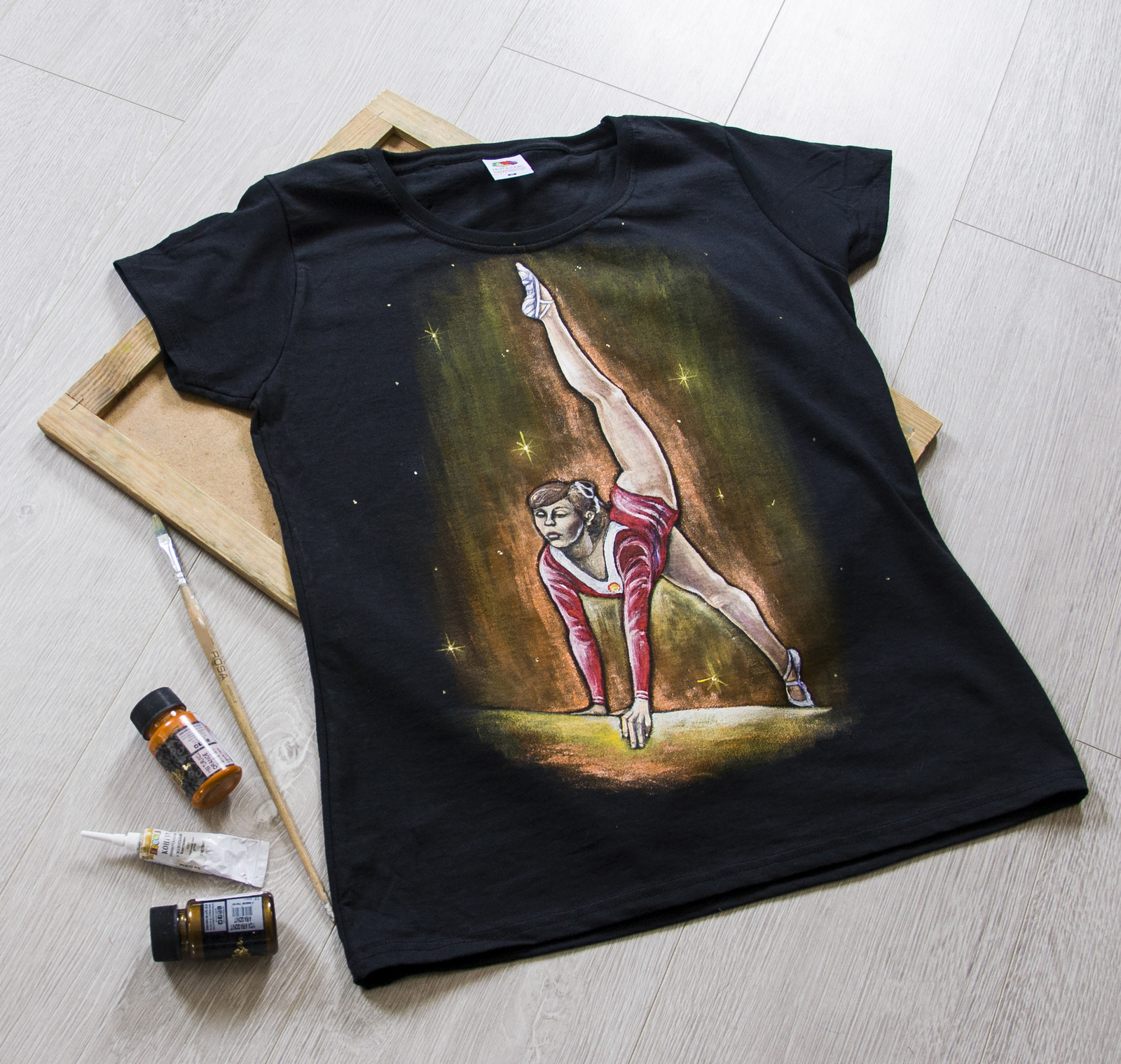 Hand painted gymnast t-shirts - My, T-shirt, Gymnasts, Sport, Painting on fabric, Longpost