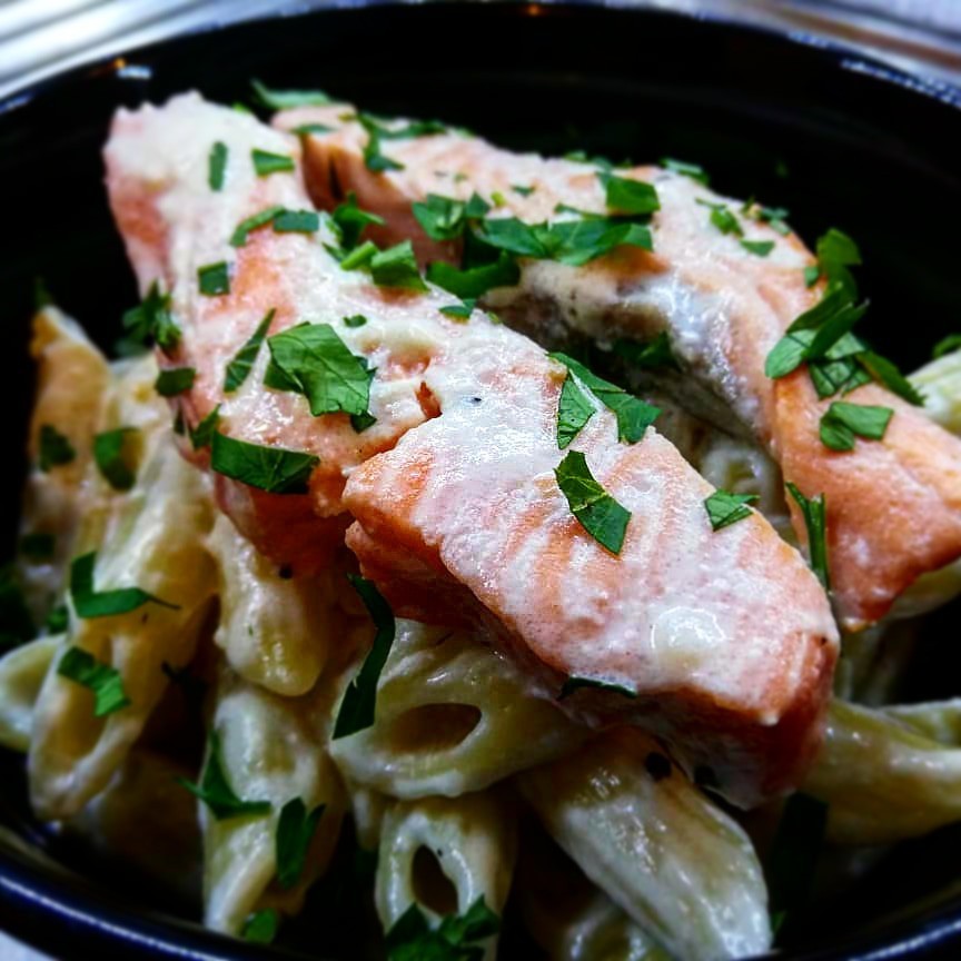 Trout in cream sauce - My, Trout, Paste, Pasta