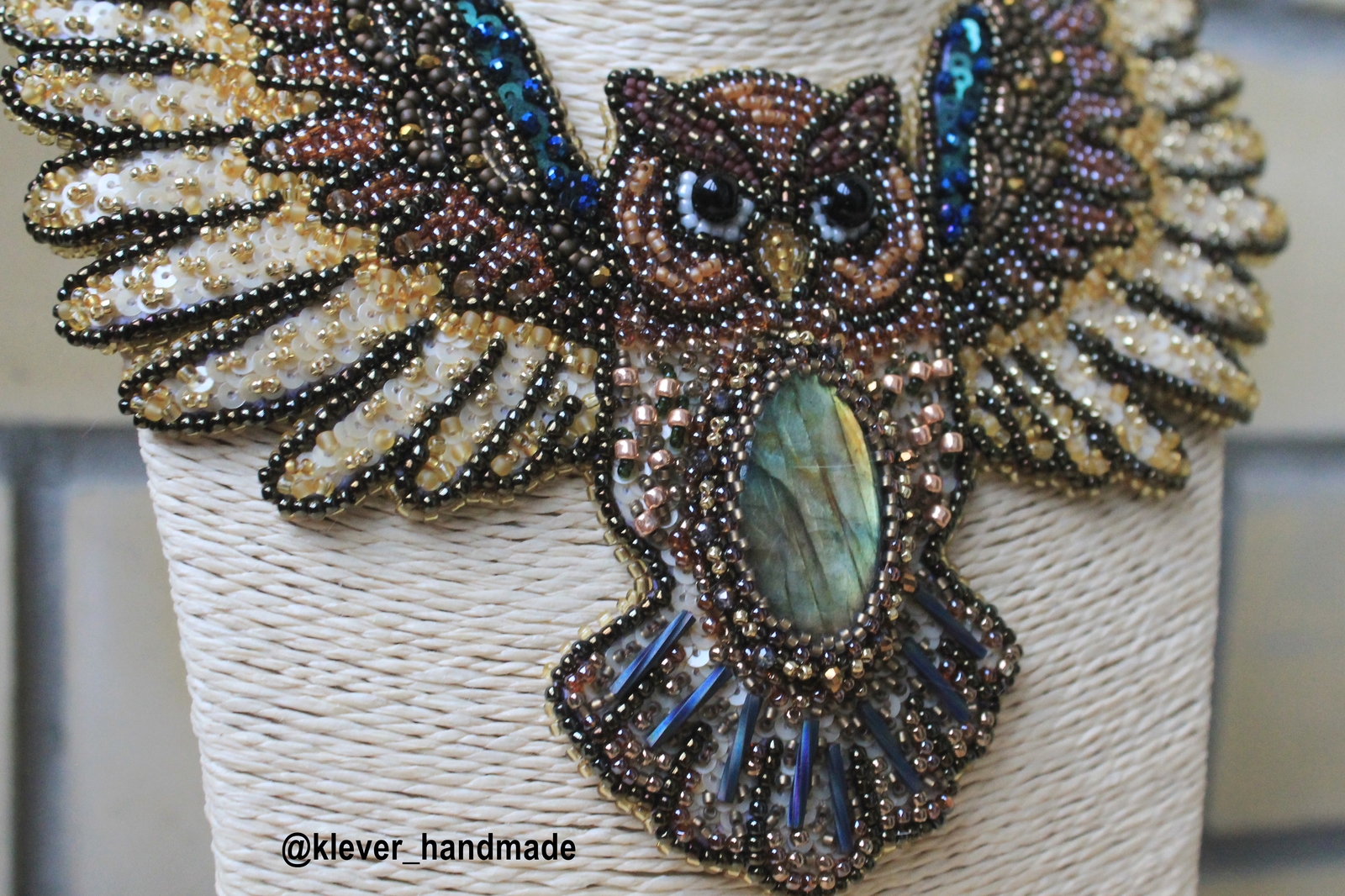 Necklace Forest Owl - My, Handmade, Creation, Beadwork, Beads, Longpost