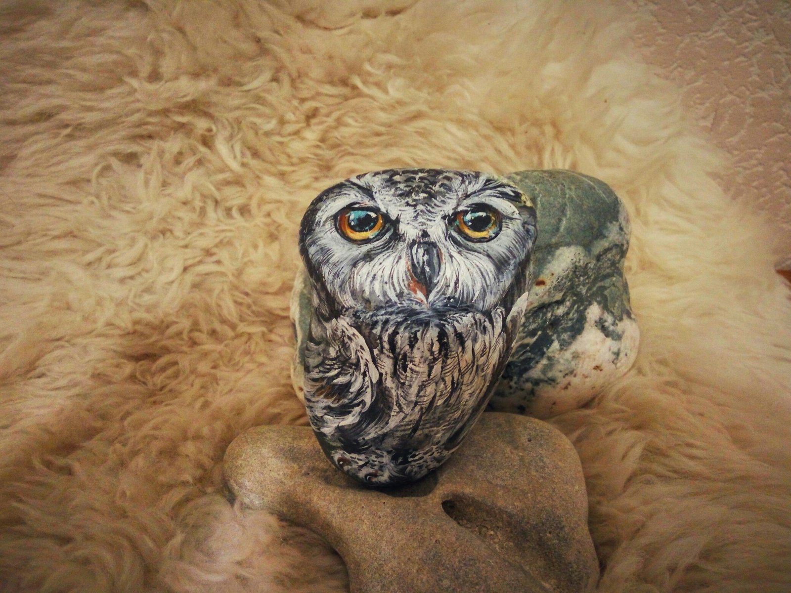 Owl. Stone painting. - My, Owl, Stone painting, Birds, Mountain Altai, Acrylic, Longpost, Painting, Owl, Altai Republic