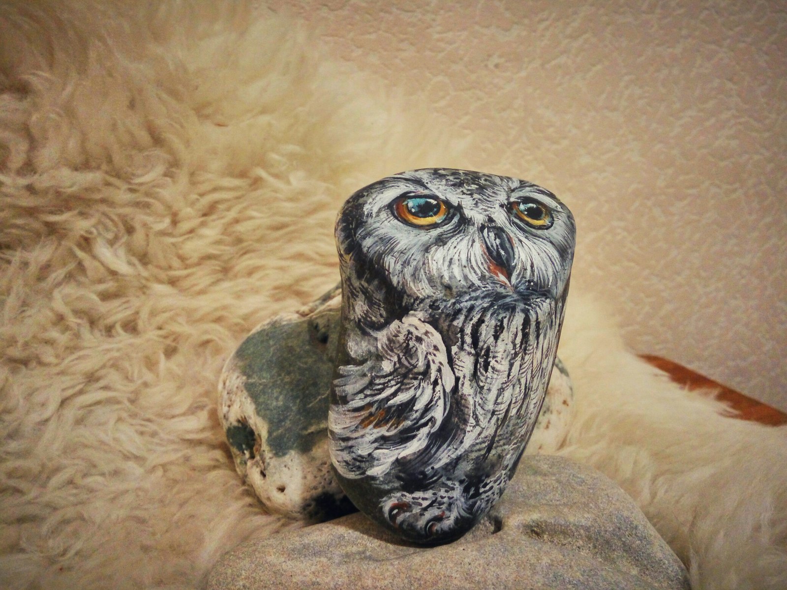 Owl. Stone painting. - My, Owl, Stone painting, Birds, Mountain Altai, Acrylic, Longpost, Painting, Owl, Altai Republic