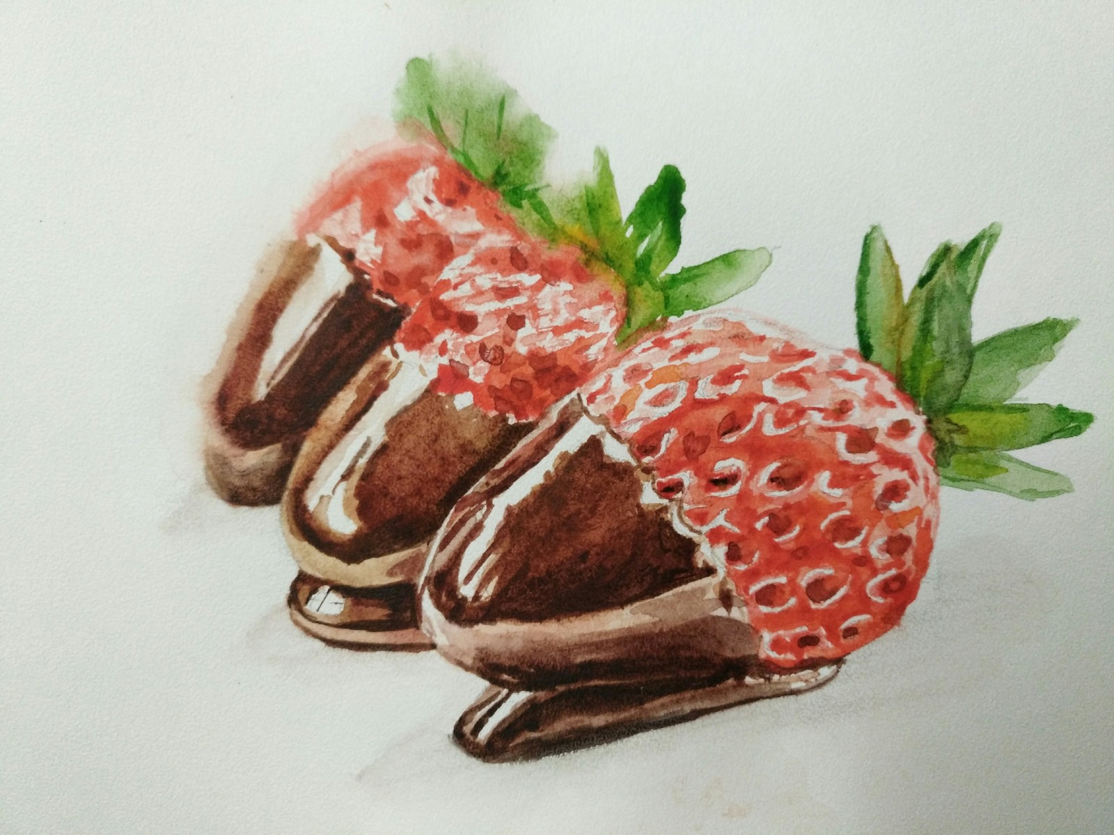 Chocolate-covered strawberries - Watercolor, Strawberry, Strawberry (plant)