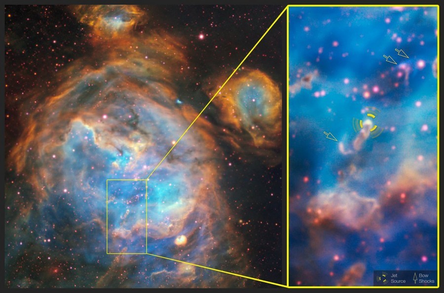 The Very Large Telescope photographed the jet of a young star in a nearby galaxy - Space, Telescope, The photo, Jets, Star, Galaxy, Longpost