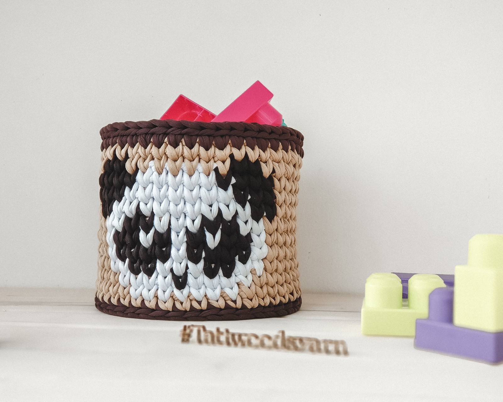 Basket Panda Pixel - My, Needlework without process, Crochet, Jersey, Panda, Children, Basket, Longpost