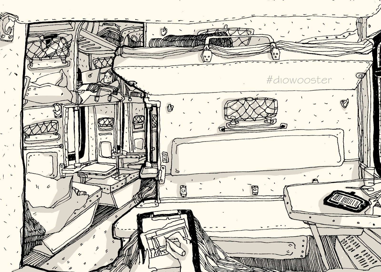 On the train - My, Diowooster, A train, Sketch, Longpost, Drawing, Digital drawing, Interior