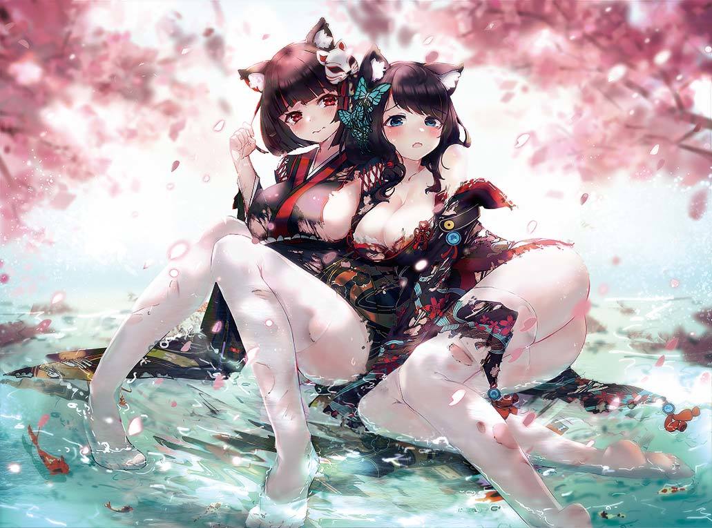 Fishing - NSFW, Anime Art, Аниме, Azur Lane, Fusou, Yamashiro, Animal Ears