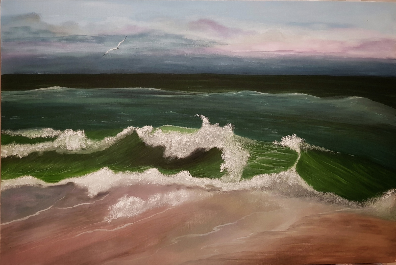 Petrel - My, Petrel, Storm, Sea, Painting, Gouache, Wave, Birds, Landscape