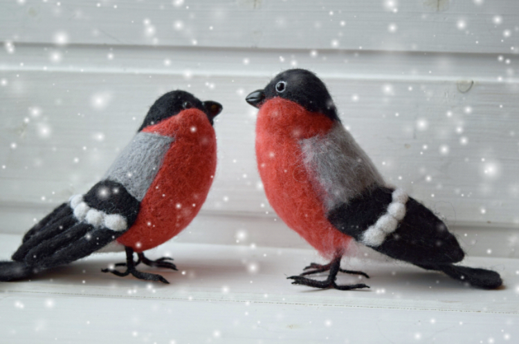 Bullfinches have arrived))) - My, Needlework without process, With your own hands, Dry felting, Bullfinches, Handmade, Birds