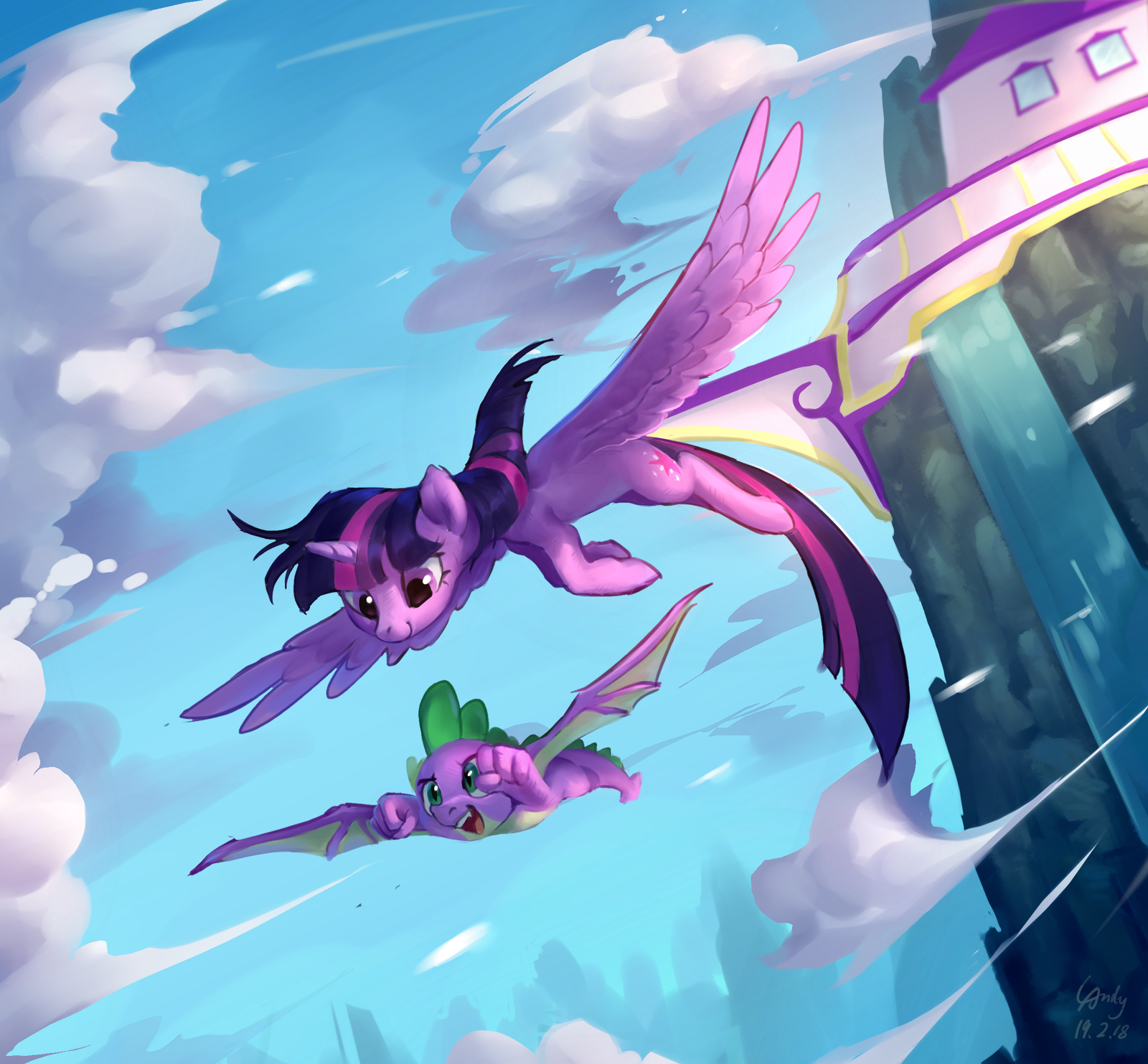 Breaking Through - My Little Pony, Twilight sparkle, Spike, PonyArt, Арт, Дракон, La-Ndy