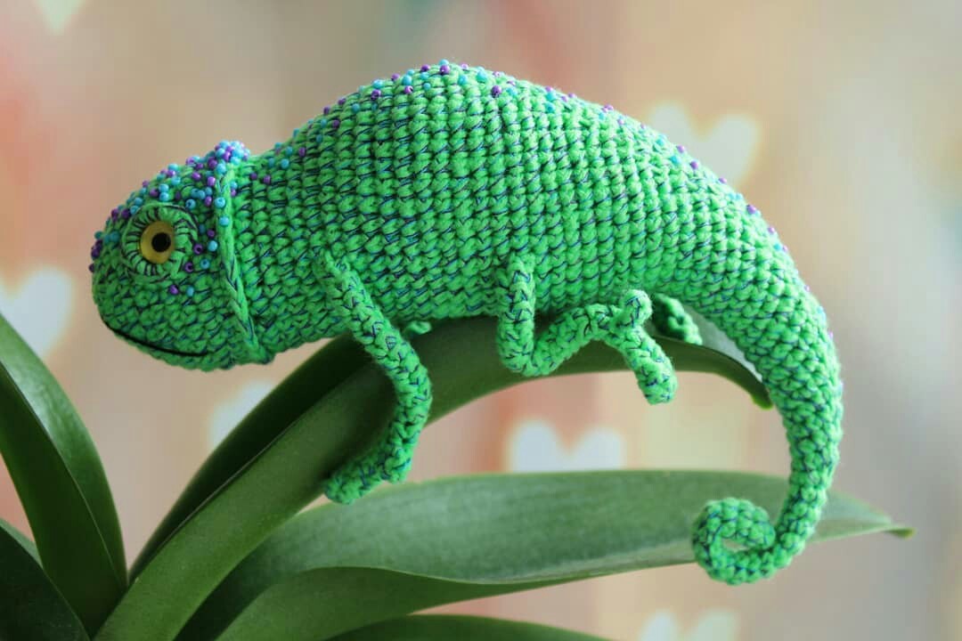 Chameleons - My, Knitted toys, Knitting, Chameleon, Amigurumi, Needlework without process, Longpost