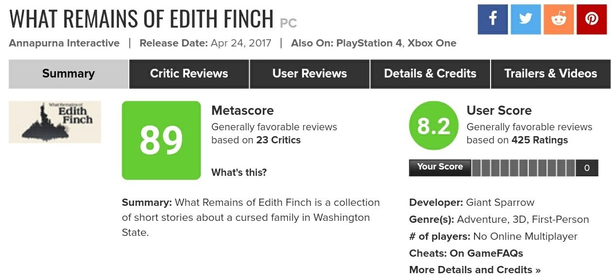 Overview of What remains of Edith Finch - My, Epic Games Store, What Remains of Edith Finch, Review, Playstation 4, Gamers, Xbox one, Windows 10, Longpost