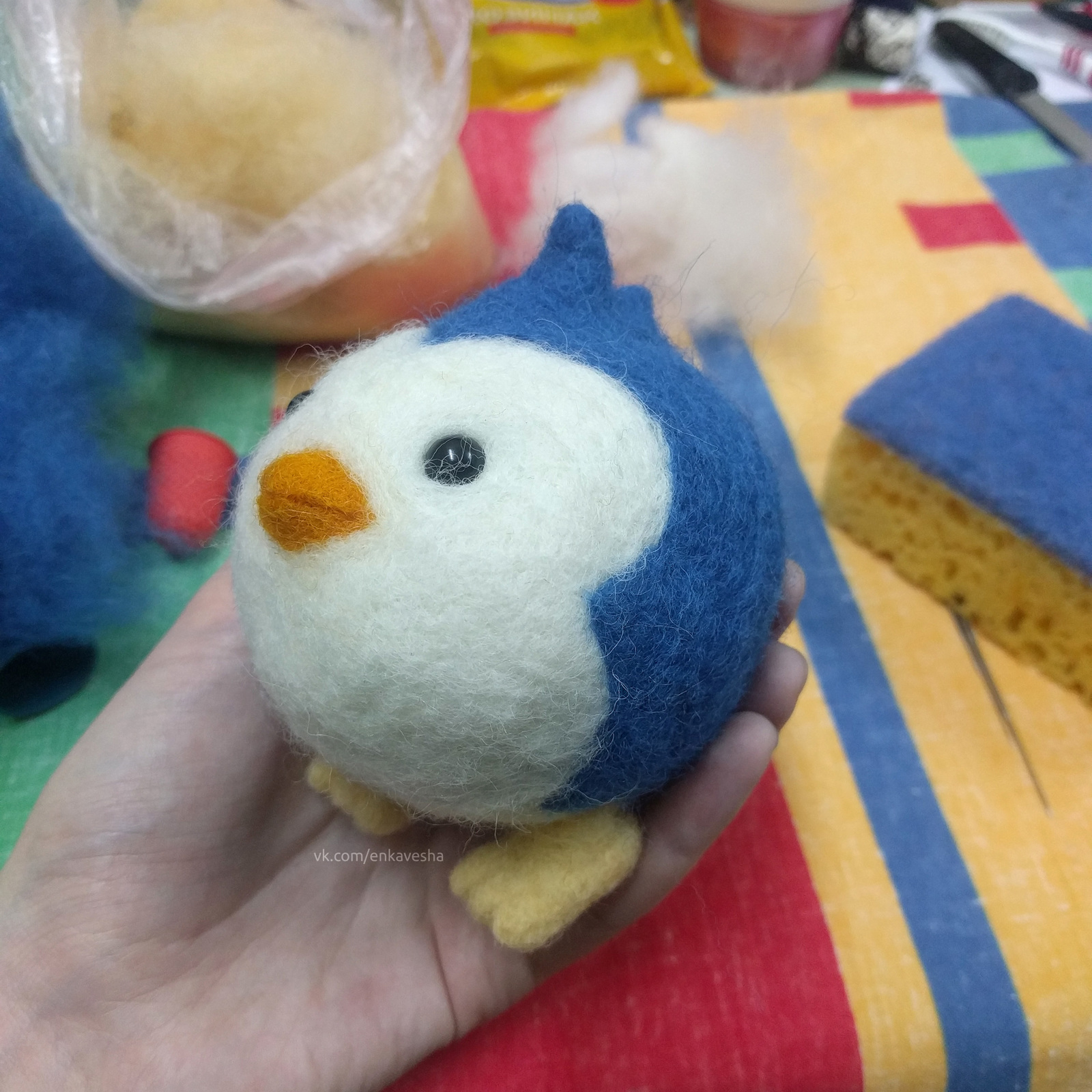 On, man, electrical tape - My, Author's toy, Dry felting, Wallow, Needlework with process, Needlework, Handmade, Insulating tape, Penguins, Longpost