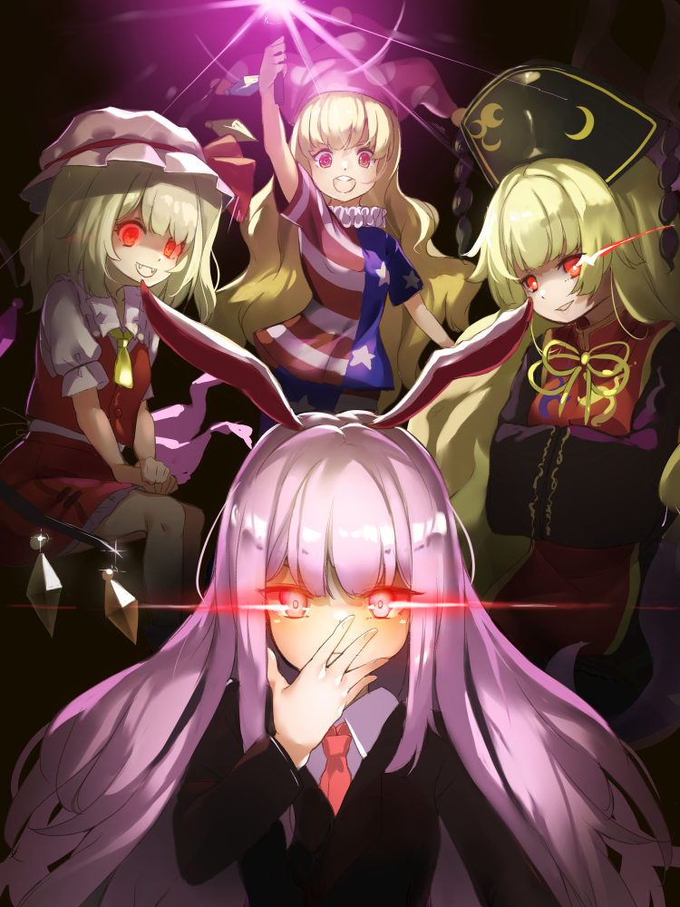 Four girls - Touhou, Flandre scarlet, Clownpiece, Junko, Reisen udongein inaba, Anime art, Anime