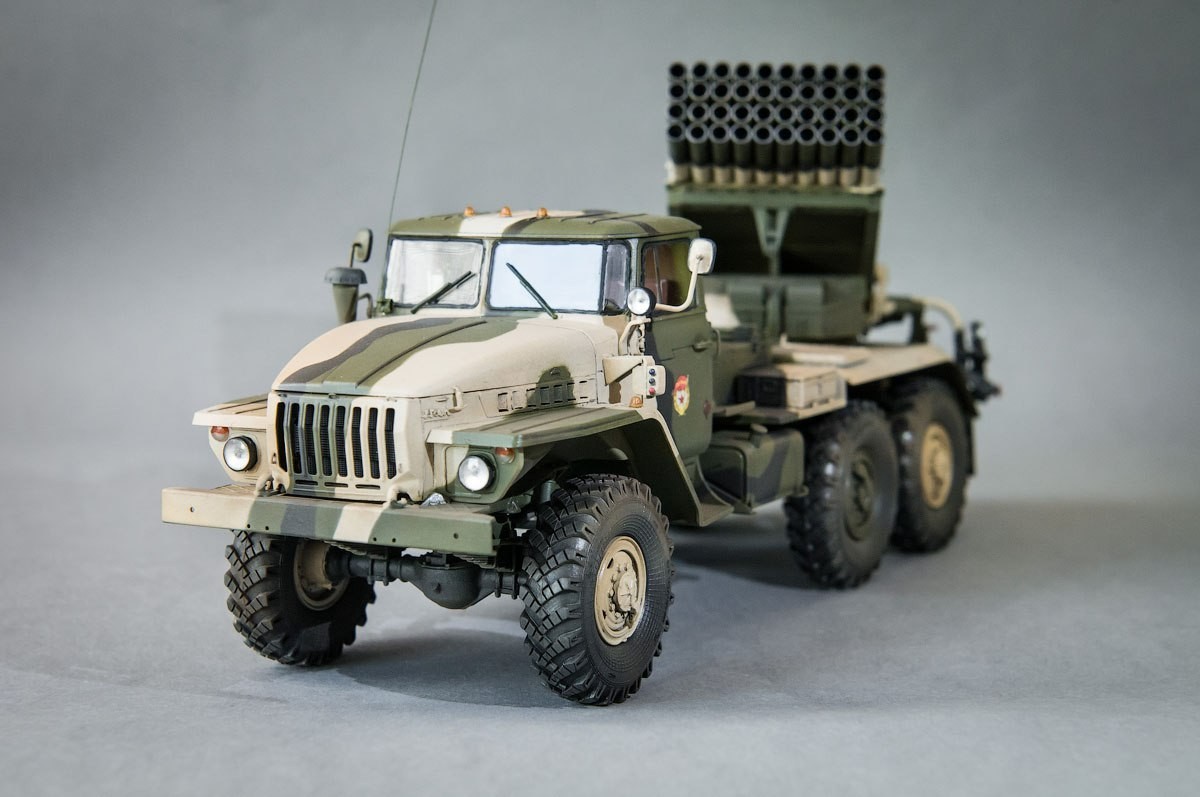 BM-21 Grad, 1:35, Trumpeter - My, Armored vehicles, Stand modeling, Hobby, Drso BM-21 Grad, Longpost