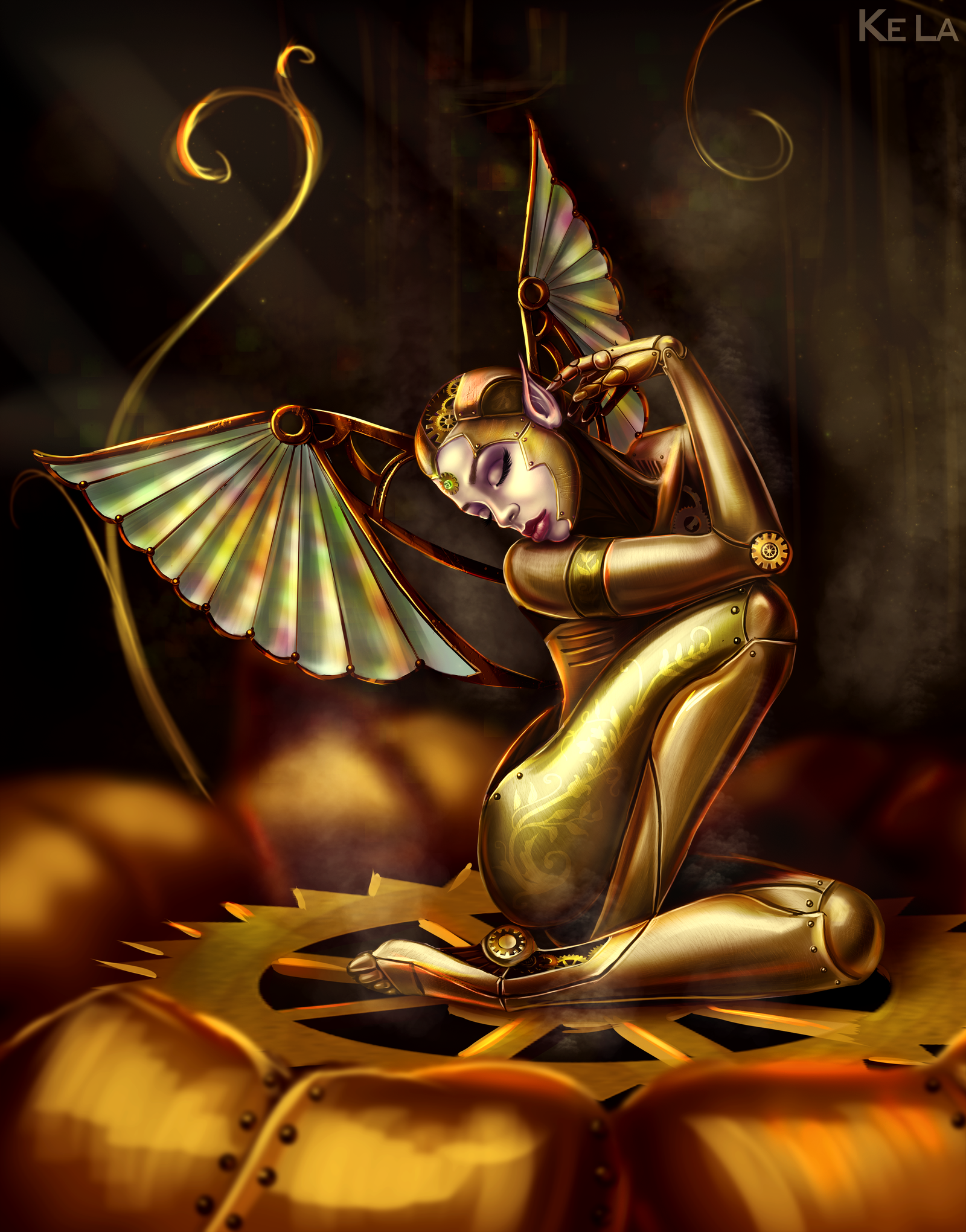 Mechanical Fairy - My, Art, Digital drawing, Steampunk, Photoshop, Fairy, Girls, Wings, Drawing