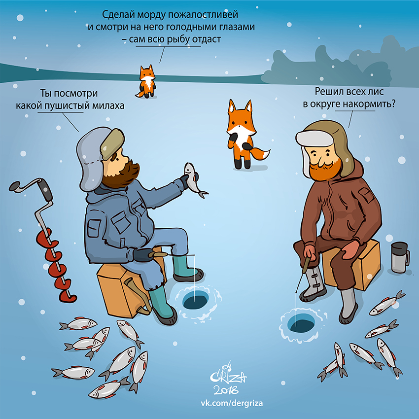 Chanterelles on winter fishing - My, Chanterelles against cats, Fox, Fishing