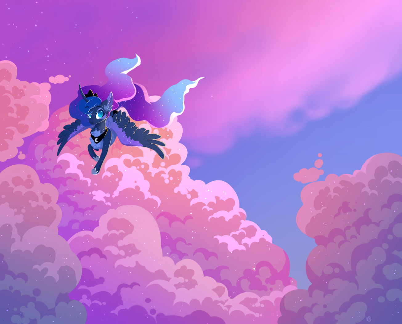 moon in the sky - My little pony, Art, Rossignolet, Princess luna, Sky