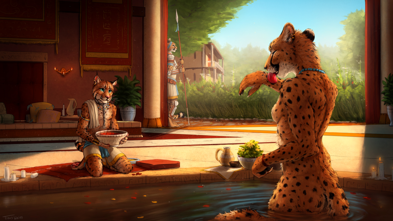 Bathe - Furry, Furry art, Anthro, Furry feline, Furry cheetah, Titusweiss, 