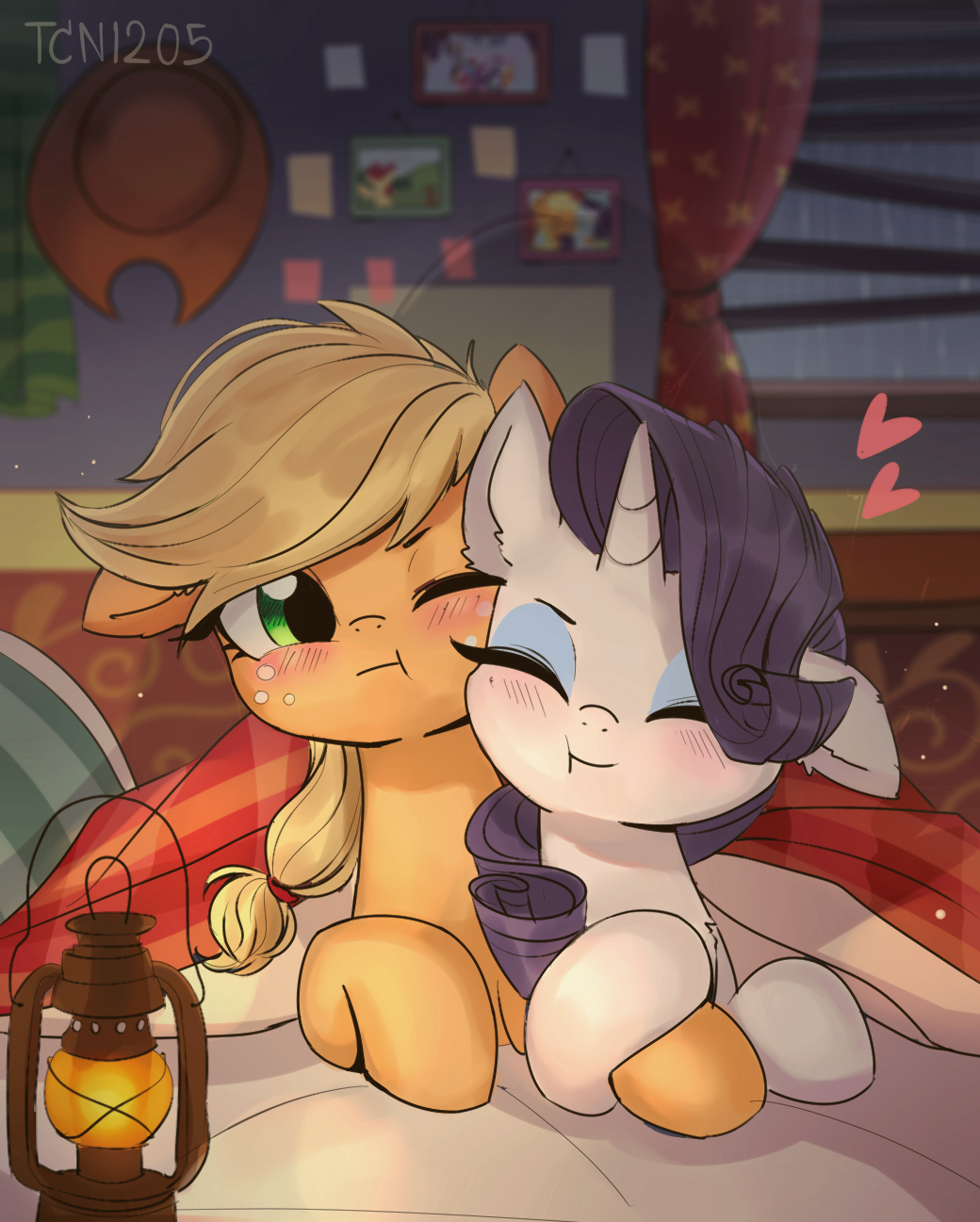 Let's cuddling all night - My little pony, PonyArt, Applejack, Rarity, MLP Lesbian, Shipping, Looknamtcn