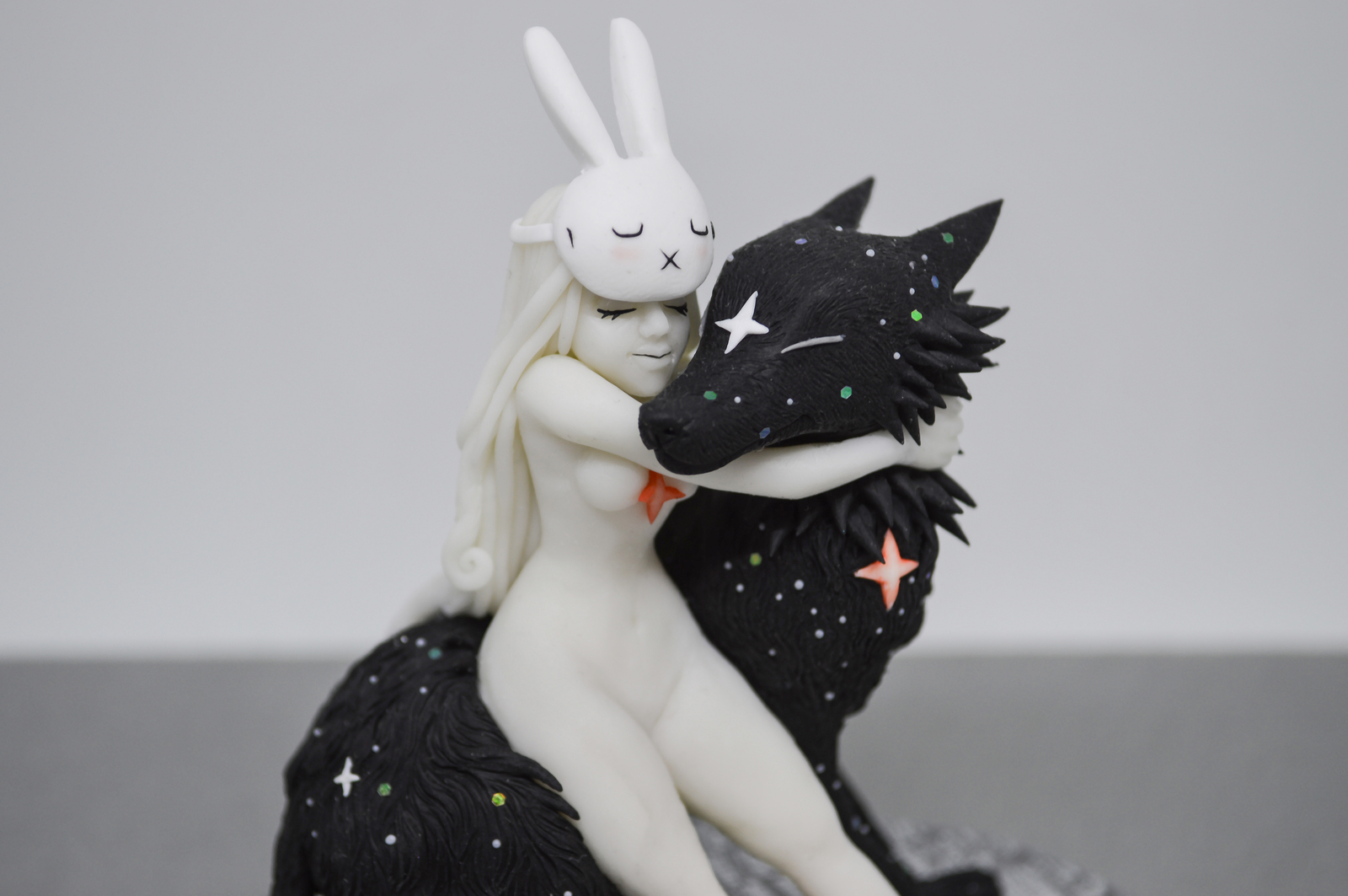 Star Wolf and Bunny Girl. Based on an illustration by Chiara Bautista. - My, Chiara Bautista, Polymer clay, Wolf, Longpost, Figurine, Girls, Needlework, Needlework without process, Figurines