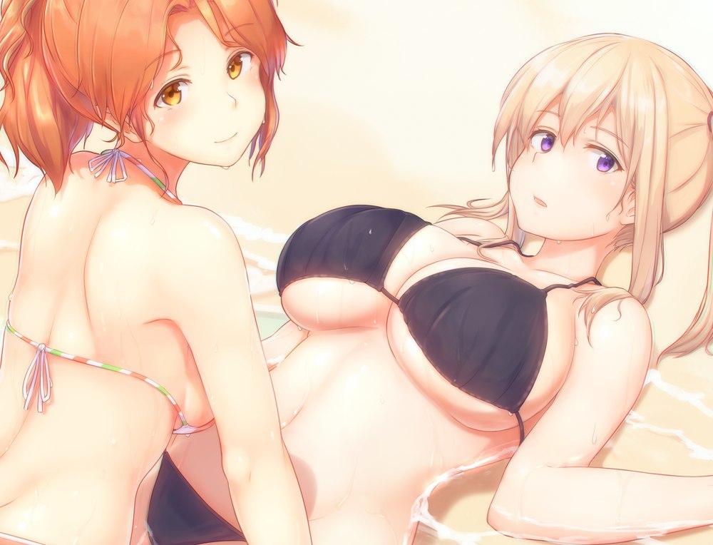 Aquila & Graf Zeppelin - NSFW, Kantai collection, Aquila, Graf Zeppelin, Etty, Swimsuit, Anime art, Anime, Art