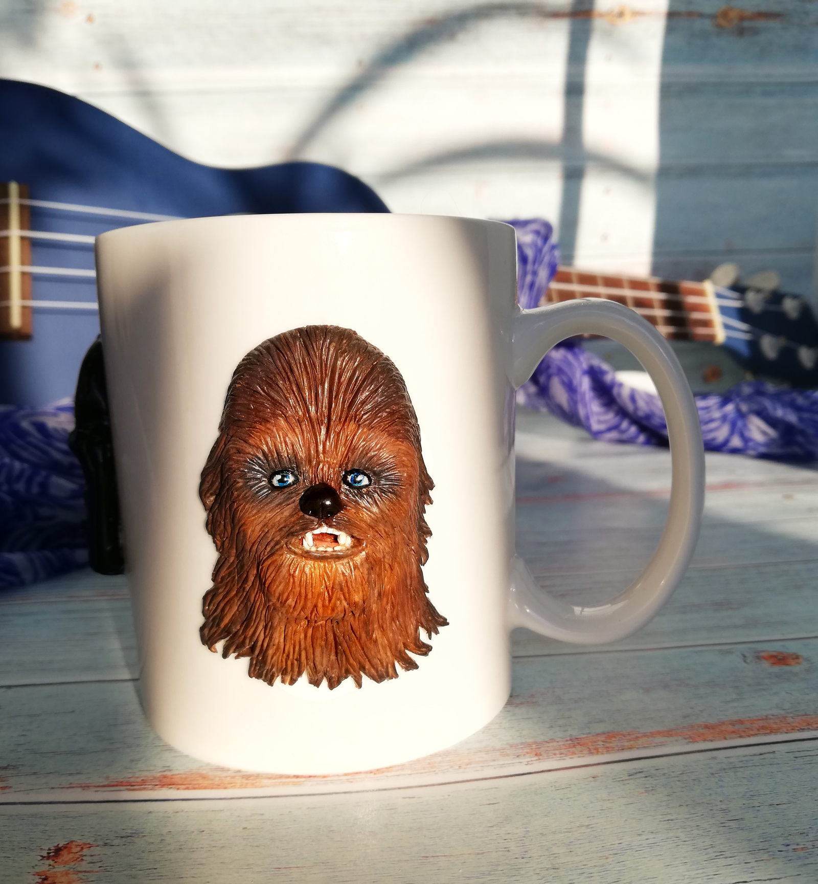 Star Wars or Star Pugs - My, Handmade, Polymer clay, Mug with decor, Star Wars, Chewbacca, Darth vader, Needlework without process, Longpost