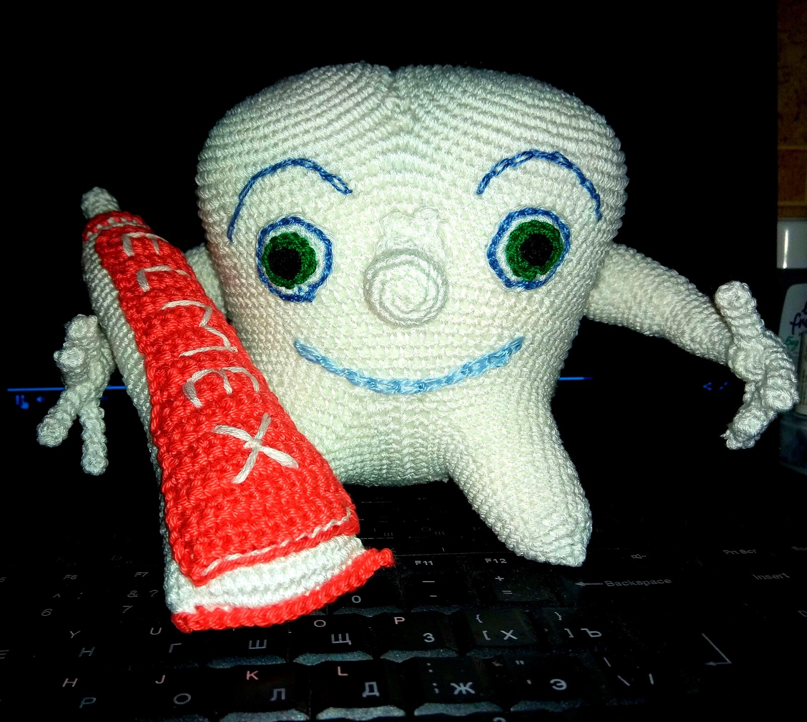 Zubik - My, Teeth, Crochet, Knitted toys, The photo, Friday tag is mine