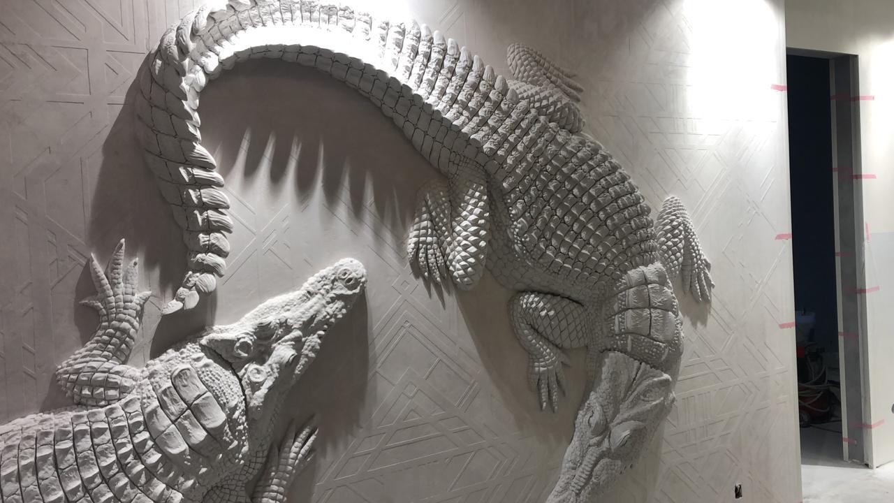 crocodiles - My, Bas-relief, Interior, Crocodile, Stucco, Longpost, Design, Crocodiles