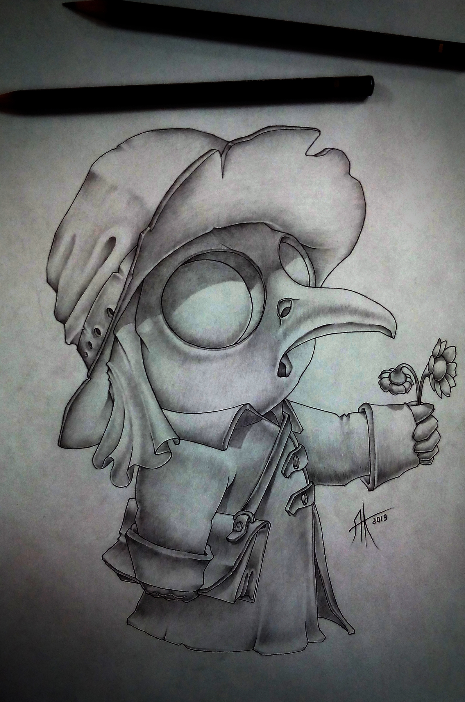 Doctor - My, Plague Doctor, Characters (edit), Fictional characters, Drawing, Pencil drawing, Flowers