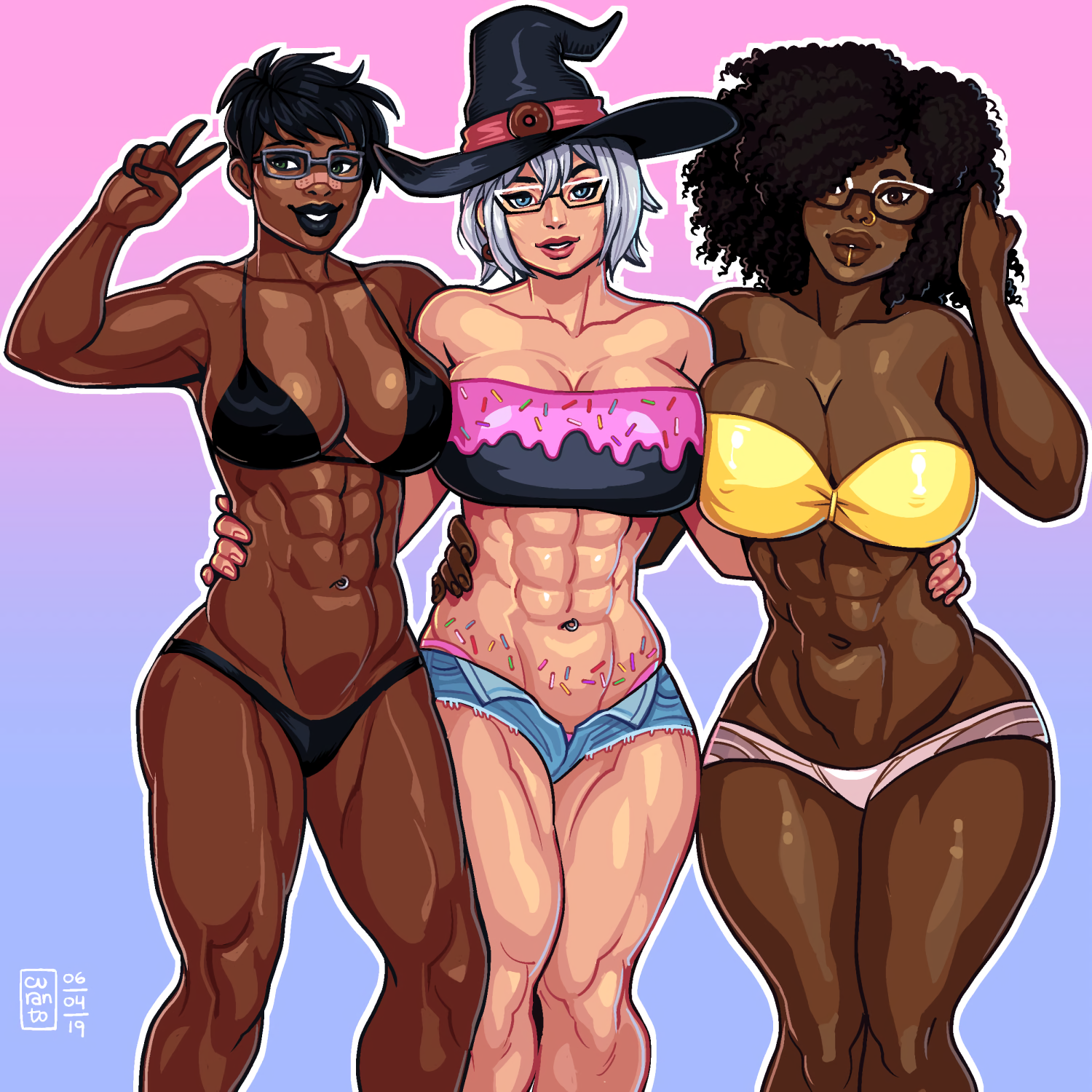 Musica Maxwell, Donut Witch and Melanie Hazelton - NSFW, Curantodraws, Арт, Крепкая девушка, Рисованная эротика, Спортивные девушки